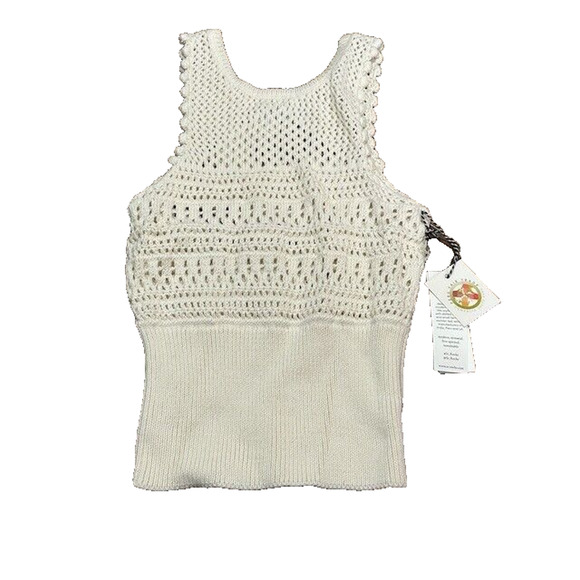 St. Roche Marilyn Tank Top Crochet Open Knit Racerback Sleeveless Natural XS NEW - Picture 1 of 8